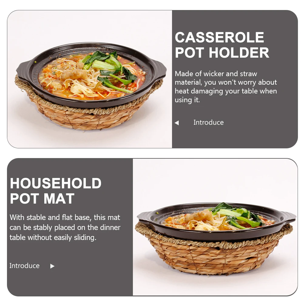 

Wicker Casserole Pad 18x6 Straw Woven Heat Insulation Kitchen Pot Holder Stone Mat Storage Basket Multi Function Table Fruit