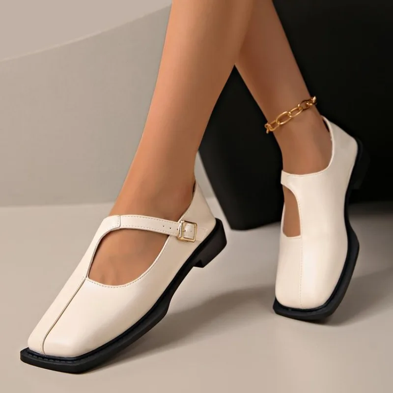 Comemore Retro Loafers Women's Autumn Fashion Square Head Low-heeled Single Shoes Female Shallow Mouth Temperament Mocasines view 3