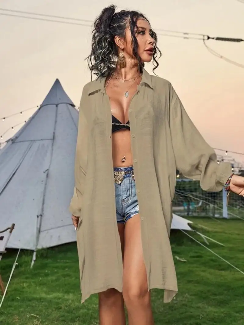 متعدد الألوان كيمونو بيكيني Cover مثير سلوب القطن فستان الشاطئ الصيف قميص المرأة ملابس الشاطئ بدلة السباحة التستر