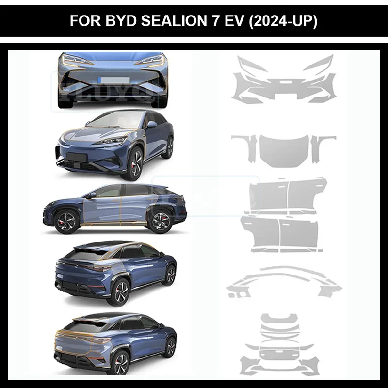 

For BYD Sealion 7 EV 2024 2025 Car Paint Protection Film TPU Pre-cut Anti-scratch Body Sticker Repair Bra Kit Transparent 8.5mil