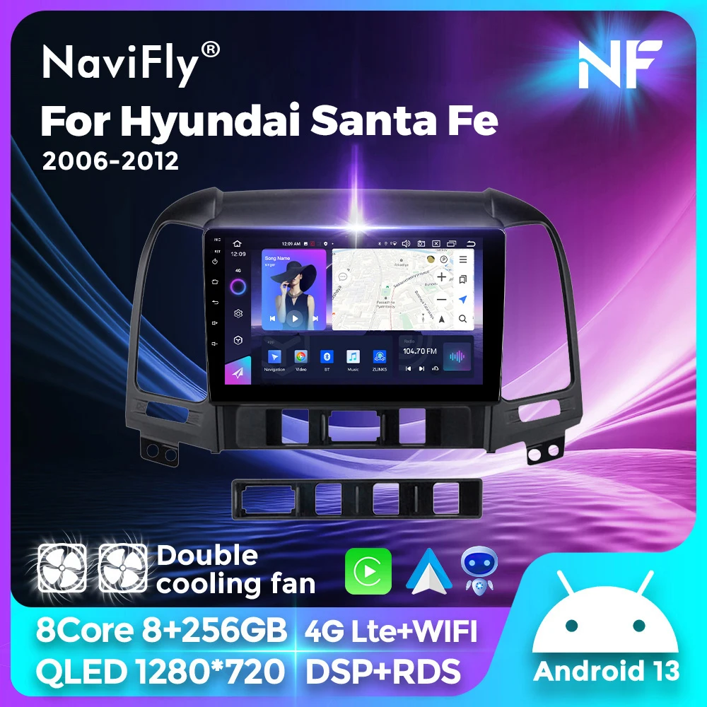 

NaviFly 7862S 8G+256G Android All in one Car Radio For Hyundai Santa Fe 2 2006 2007-2012 GPS DSP CarPlay Audio Multimedia Player