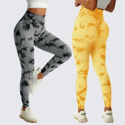 Krawat Dye legginsy siłownia joga spodnie damskie bezszwowe wysoki stan Push Up sportowe Leggins Fitness marmur Scrunch Butt trening tyłek rajstopy