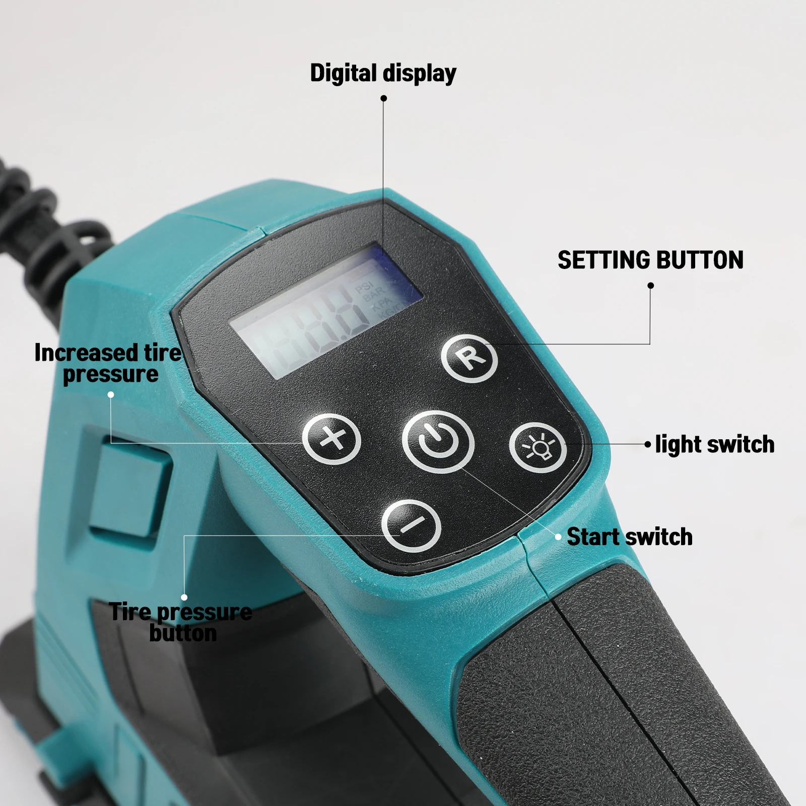 Makita novo dys59 portátil automático sem fio inflator 18v bateria bomba de ar elétrica pneu carro compressor ar portátil