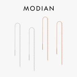 Modian Eenvoudige Mode Lange Kwast Ketting Oorbellen Charm 925 Sterling Zilveren Classic Dangle Oor Voor Vrouwen Bruiloft Sieraden