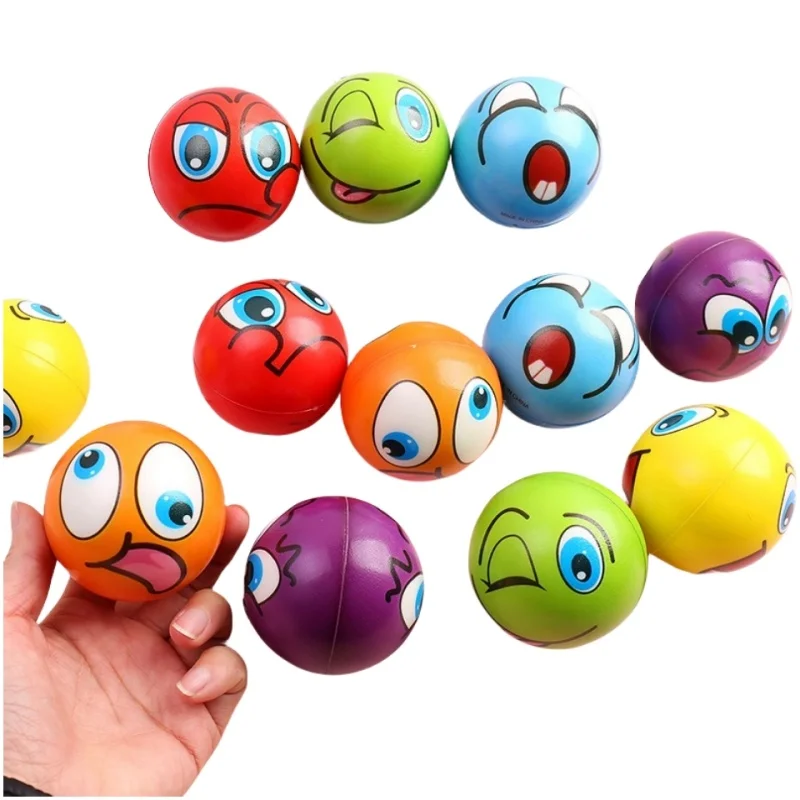 12Pcs Stress Relief Expression Soft Balls Toy Fun Sponge Stress Ball Squeeze Smiley Face Grimace PU Foam For Sports Toy Ball