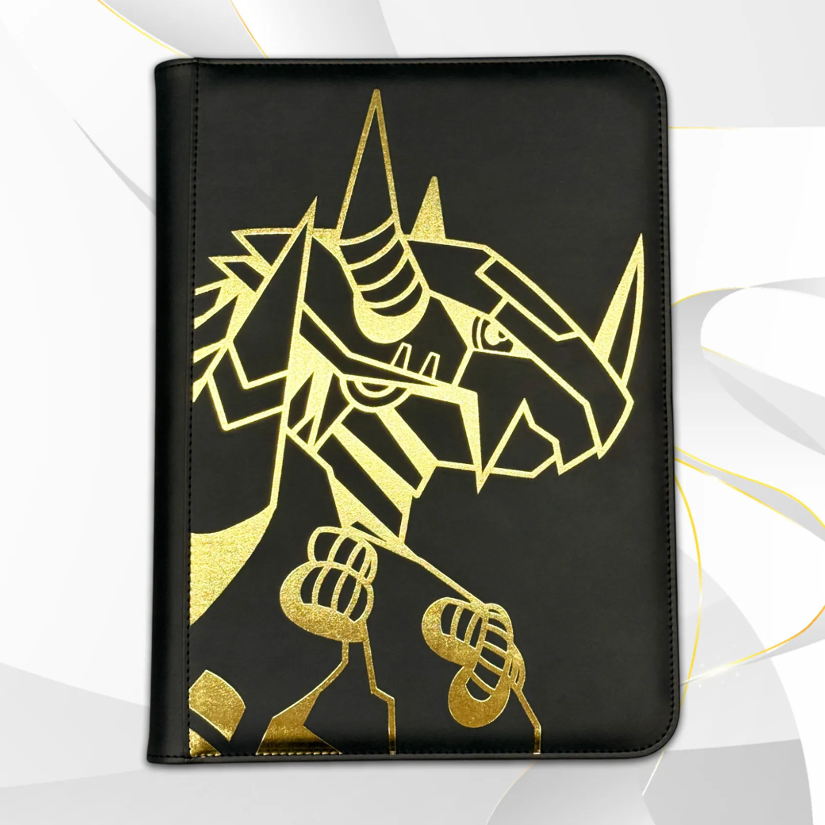 new-digimon-black-war-greymon-theme-twill-leather-9-grid-card-book-dtcg-large-capacity-game-collection-zipper-storage-book-gift