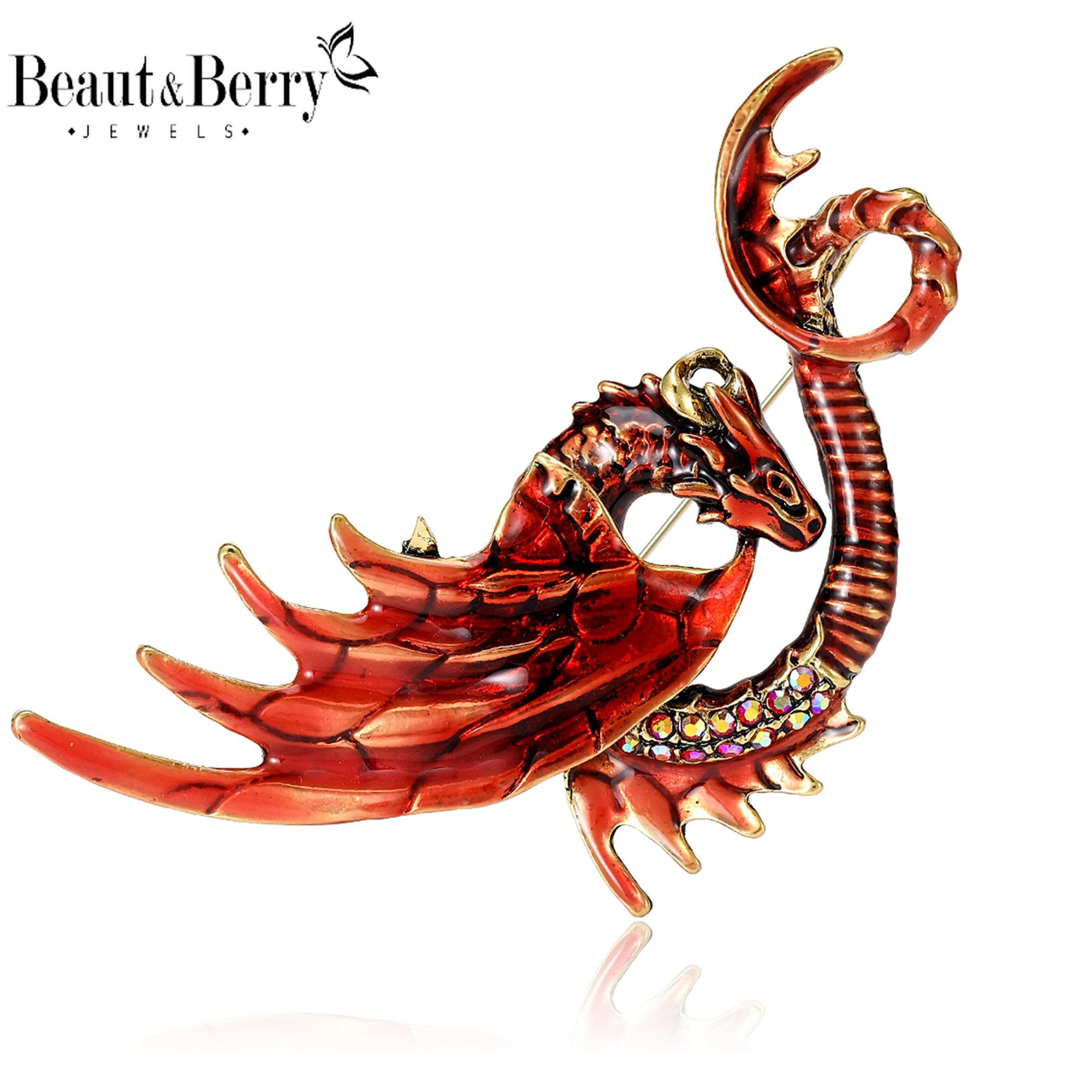 Beaut&Berry Enamel Flying Dragon Brooches for Women Unisex Animal Pins Office Party Casual Accessories Gifts