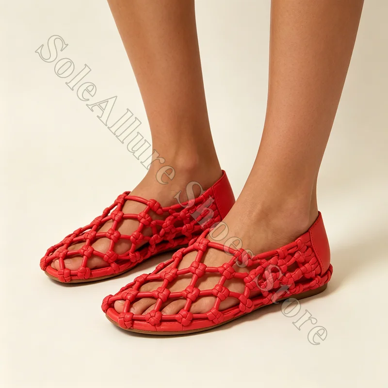 

Woven Leather Flat Sandals Closed Toe Slip On Non Slip Comfortable Breathable Lightweight Supportive Casual Summer Outdoor Flats