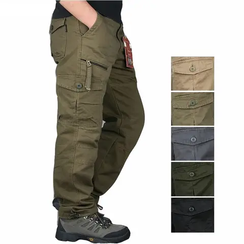 2025 Men's Cargo Pants Tactical Multi-Pocket Overalls Male Combat Cotton Loose Slacks Trousers Army Military Work Straight Pants