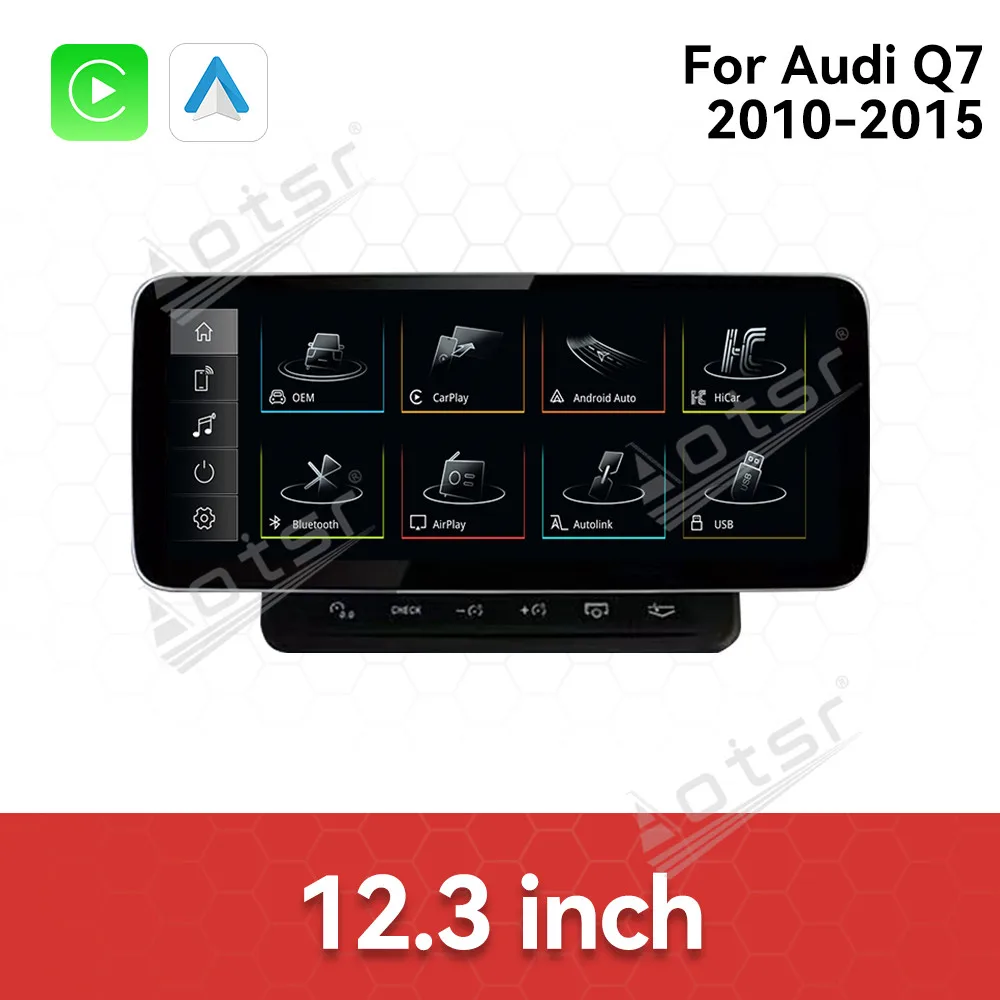 Para audi q7 2010 - 2015 lhd & rhd 12.3 "tela vertical carro gps nav com sistemas linux carplay android auto hd touchscreen mídia sys