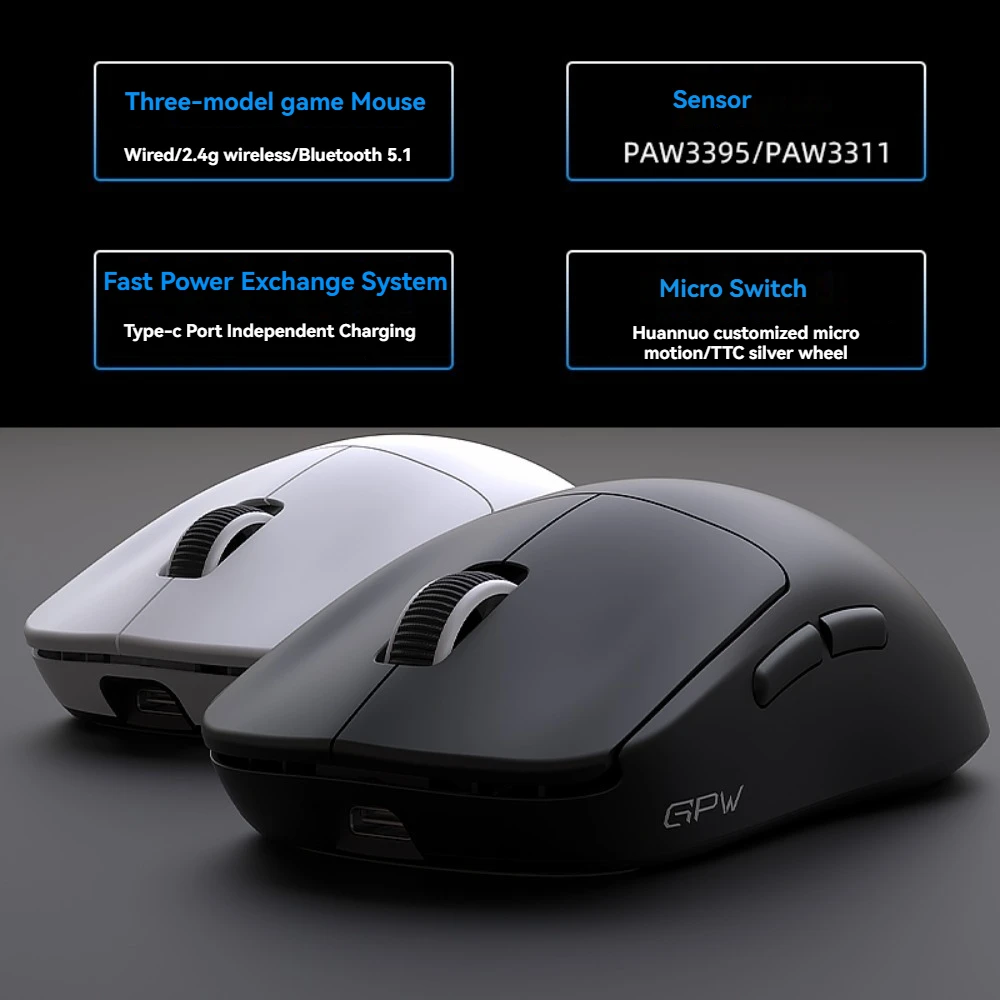 GPW G3 Mouse Wireless 2.4g Bluetooth 8K Hz Return Rate Paw3395 Custom Lightweight High Performance FPS Gaming Mouse Valorant CS