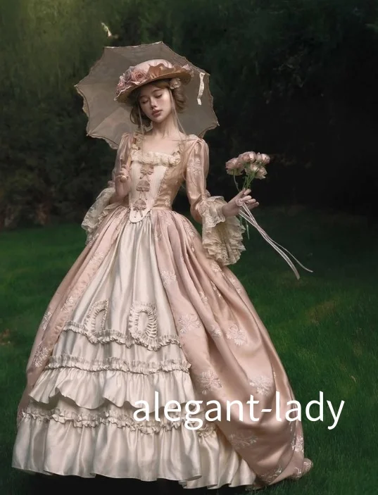 Abiti da ballo rosa personalizzati Corsetto lungo vintage vittoriano Lolita Abiti da sera per occasioni speciali Abito da sera con abbellimento di fiocco in pizzo