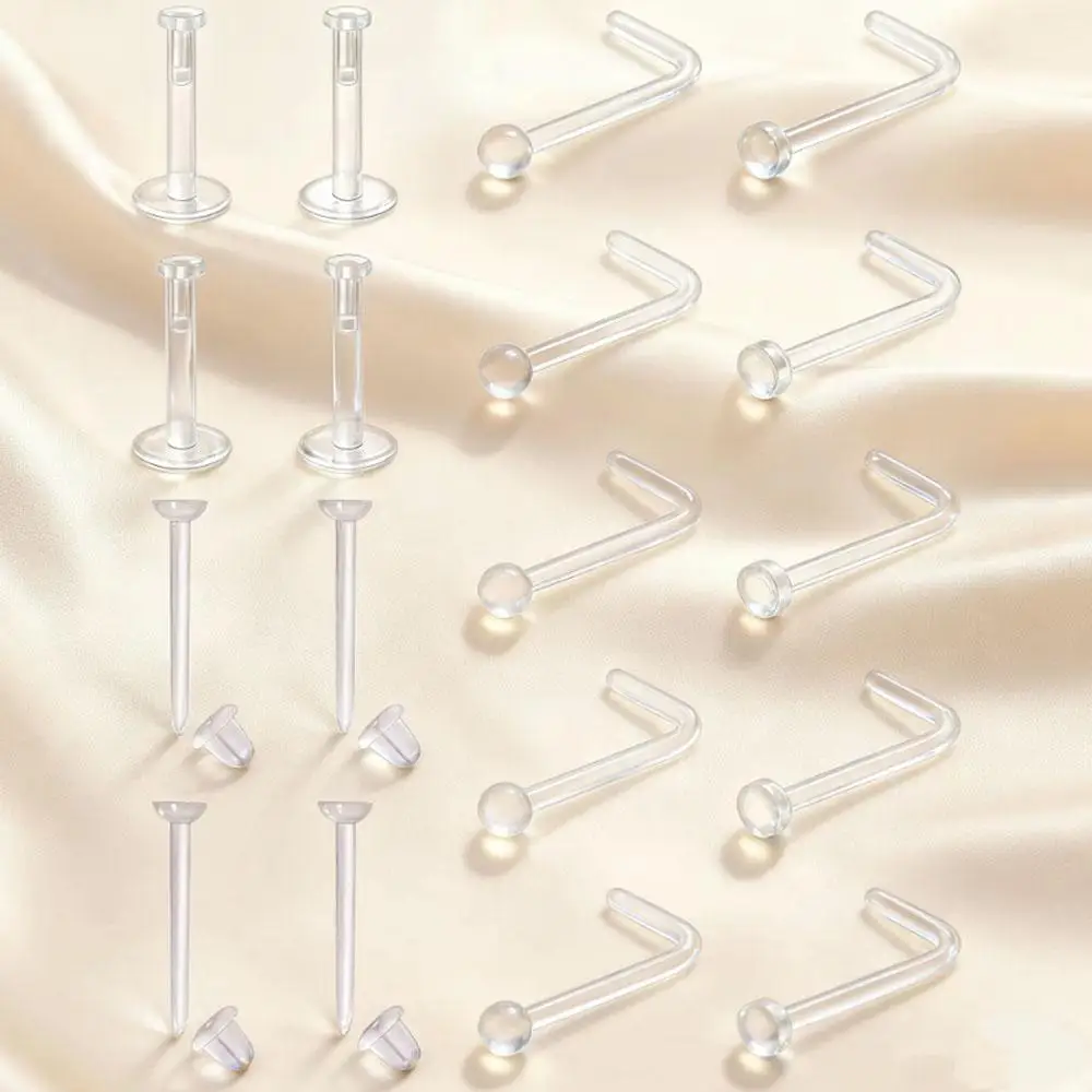 18pcs Set Clear Nose Studs and Rings Nose Piercing Retainers Acrylic Nose Ring Spacers Septum Keepers Lip Rings Earrings Men