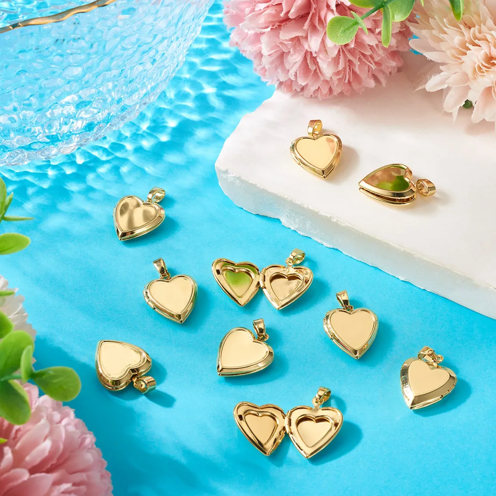 10pcs Heart Photo Locket Pendants Openable Photo Frame Brass Charms Real 18K Gold Plated for Couple Necklaces Diy Supplies Craft - view 5