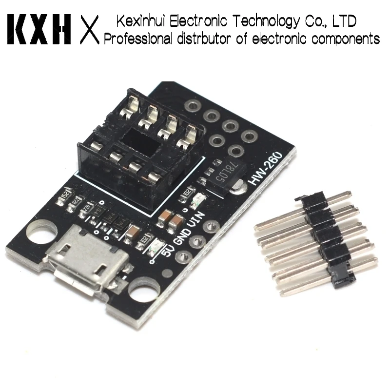 プラグイン可能な ATTINY 開発ボード ATtiny13A/ATtiny25/ATtiny45/ATtiny85 プログラミングエディタマイクロ USB 電源コネクタ