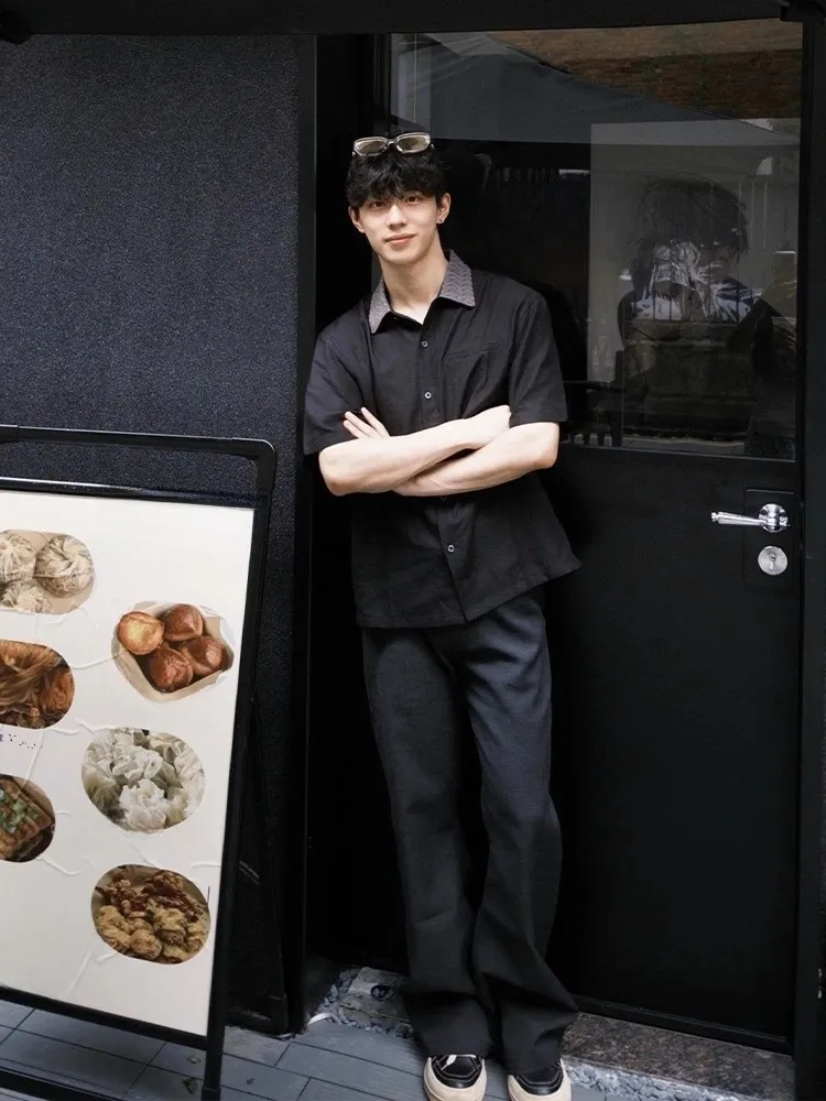 

Мужской льняной топ в американском стиле ретро, летний тонкий ort Sve с вышитым воротником в стиле пэчворк, искусственный дышащий повседневный топ из двух предметов