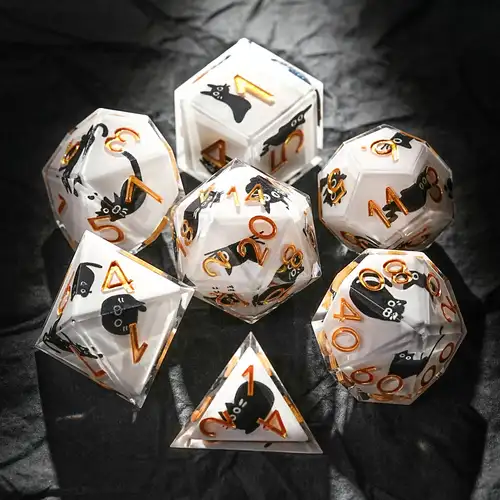 1-7 Uds DND blanco leche resina sólida negro gatito sonrisa gato juego de dados dados poliédricos de múltiples caras para D & D COC papel RPG juego de mesa