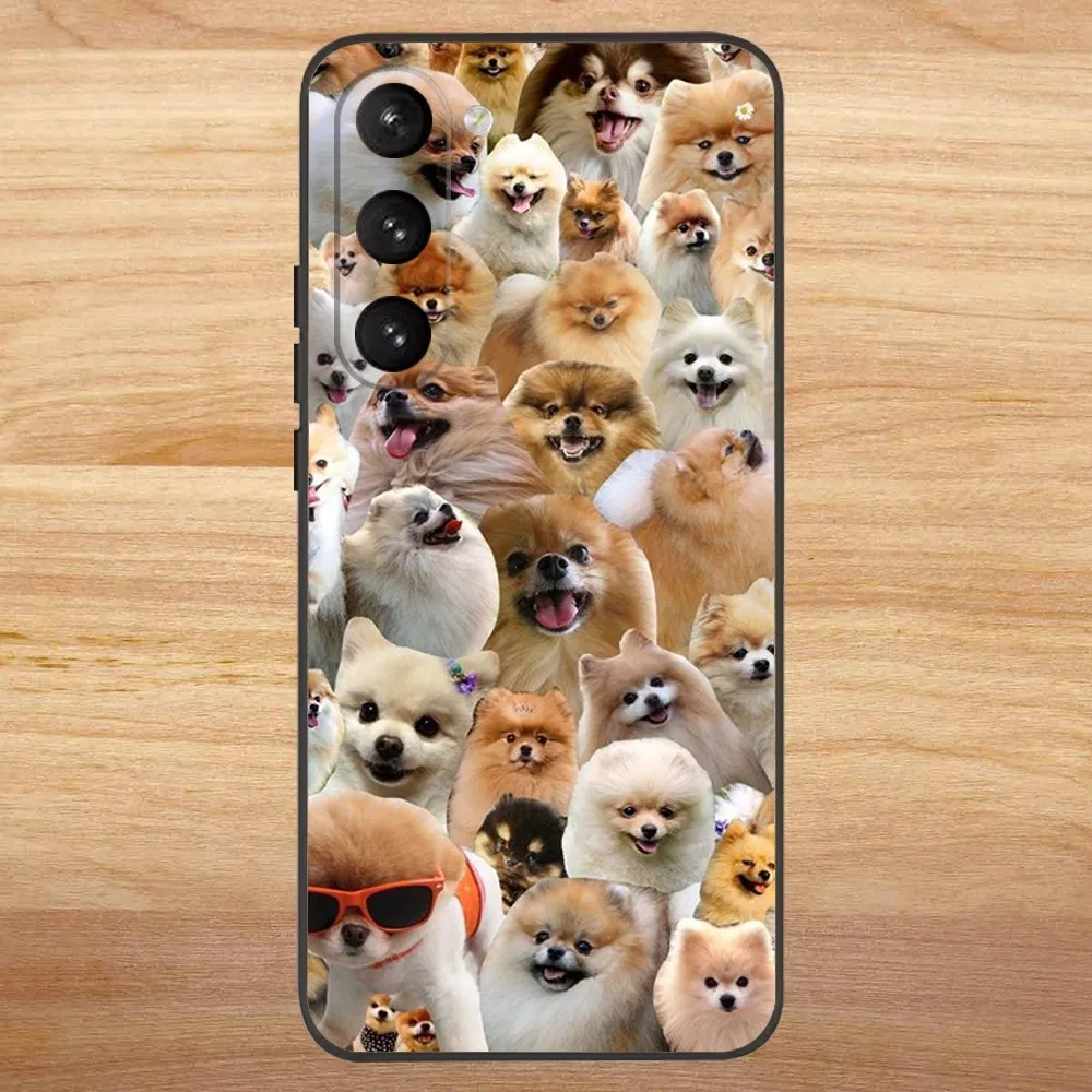 Cute Pomeranian Dogs Phone Case For Samsung S23,23,22,30,21,10,9,Note20 Ultra,Lite,Ultra,5G,Plus,FE,Black Soft Case