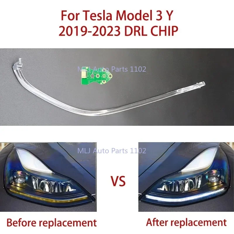 

For Tesla Model 3 Y 2019-2023 Car Lens Edition White Ballast Module Headlight DRL CHIP Conduit Strip Light Tube Angel Eye Chip