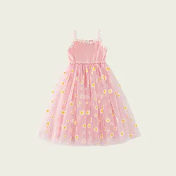 Kids Clothing  New Suspenders Puff Princess Dress Little Daisy Flower Mesh Princess Dress For 3-7Y