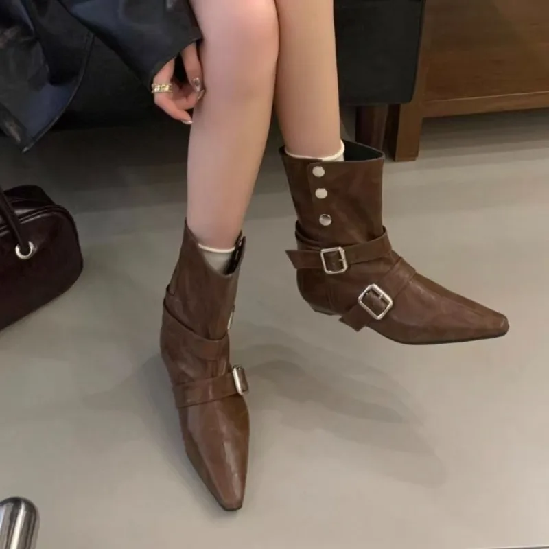 2025 New Women's Mid-Calf Boots Low Heel Soft Leather Lined Ankle Boot Versatile Comfortable Warm Spring  Autumn  Shoes