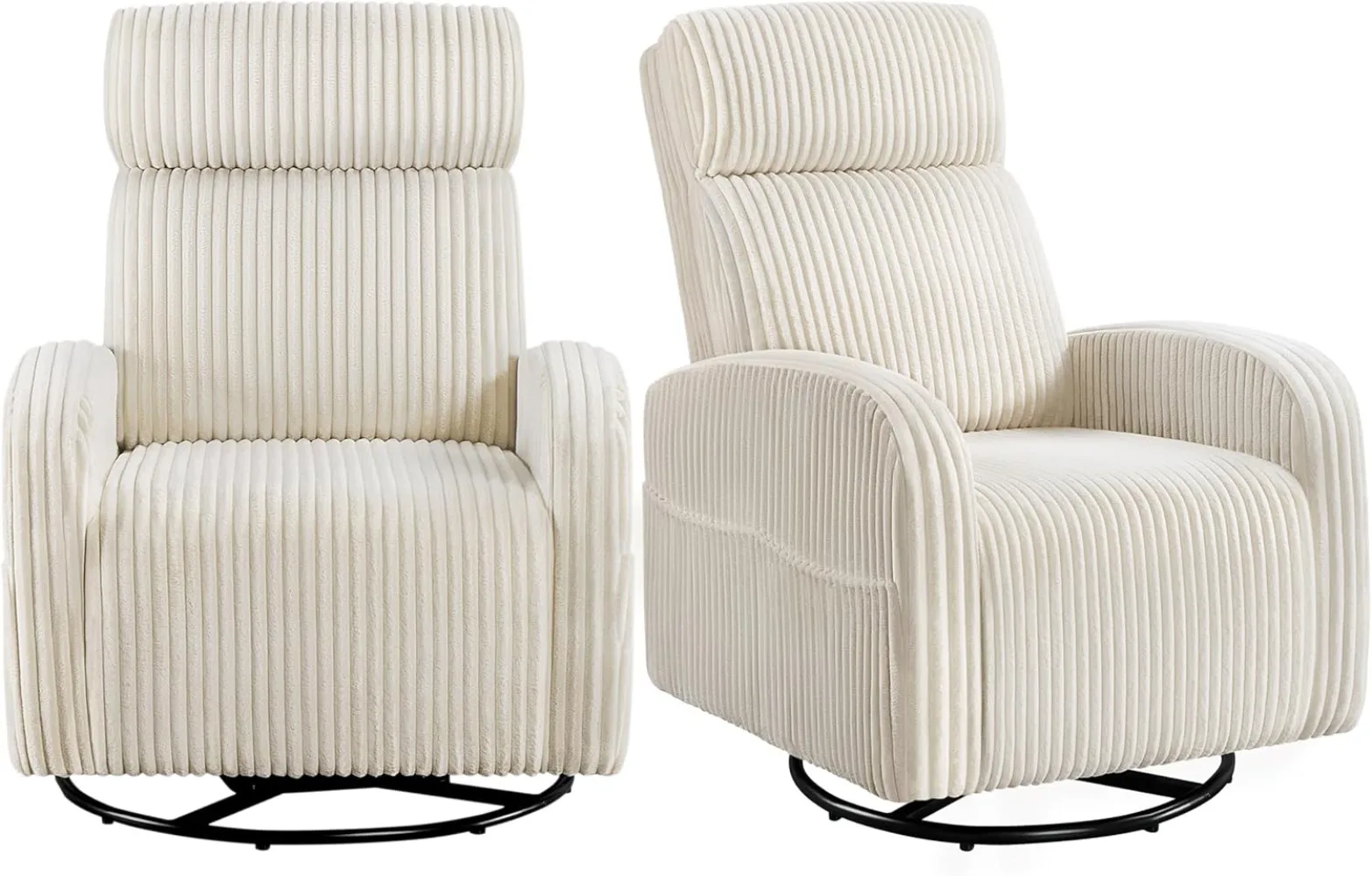 360° Swivel Glider Chair for Nursery, Rocking Chair Nursing Chair with Side Pockets, Corduroy Glider for Living Room