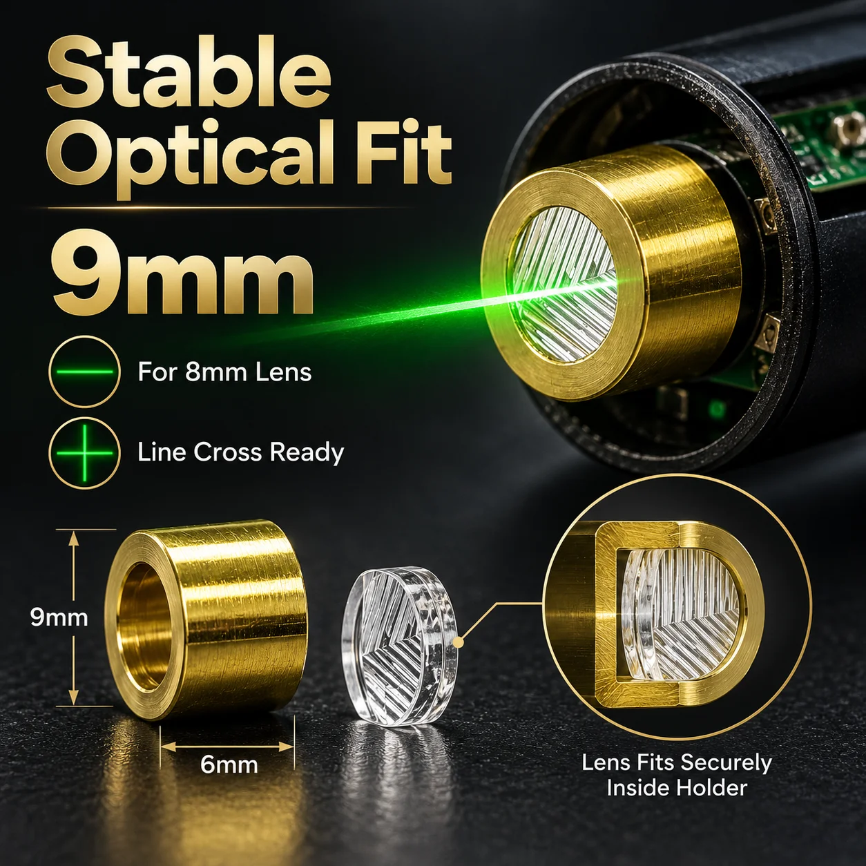 ZhonNa 9mm Optical Focusing Lens Holder Copper Shell Diode Laser Tire Wheel Alignment Optical Instrument Lens Accessories Optics