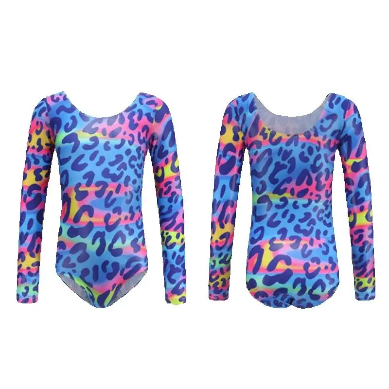 

Детский балетный комбинезон с длинными рукавами, детские гимнастические трико для девочек, комбинезон с градиентом для балерины, танцевальная одежда для спортзала, 110-165 см