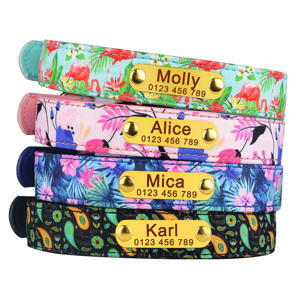 Personalized Flower Dog Collar Nylon Bee Printed Puppy Collars Free Custom Pet ID Necklace Collars For Small Large Dog Chihuahua