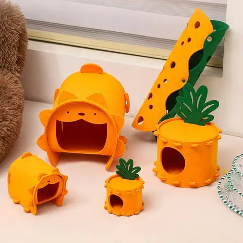 Cute Felt Pet Tunnel Toys Washable Carrot Stump shape Rabbit Squirrel Bed House Comfortable Mattress Cave Pet Supplies