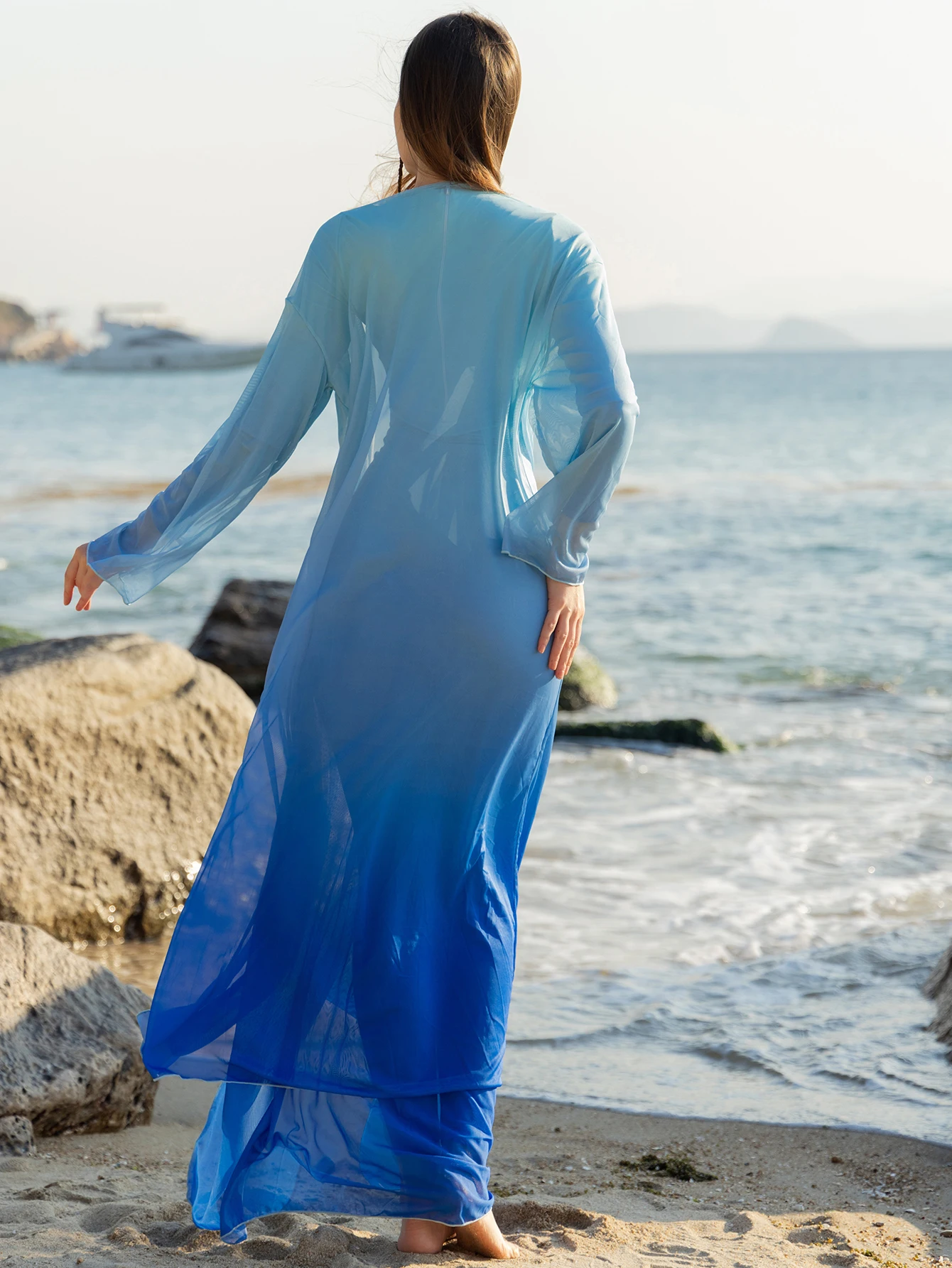 4pcs Chic Modest Swimwear Burkini Femmes Elegance All Coverage Swimwear for Women Light Blue Long Sleeved Burkini with Pant