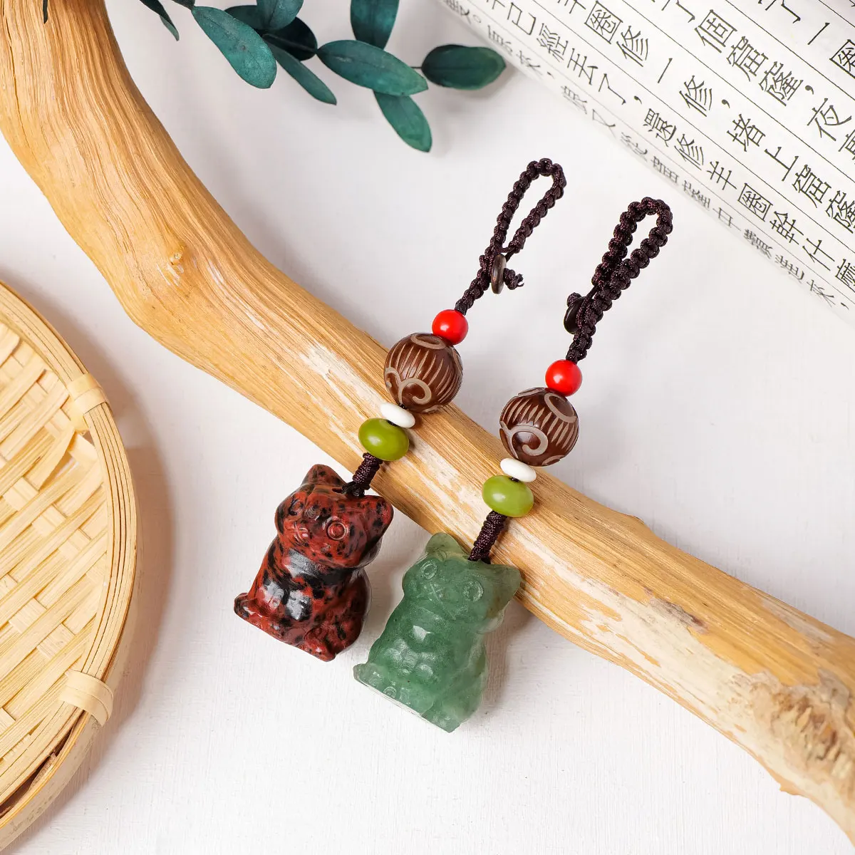 1pc Natural crystal raw stone charm cat pendant Bodhi transfer beads car bag key chain jewelry pendant