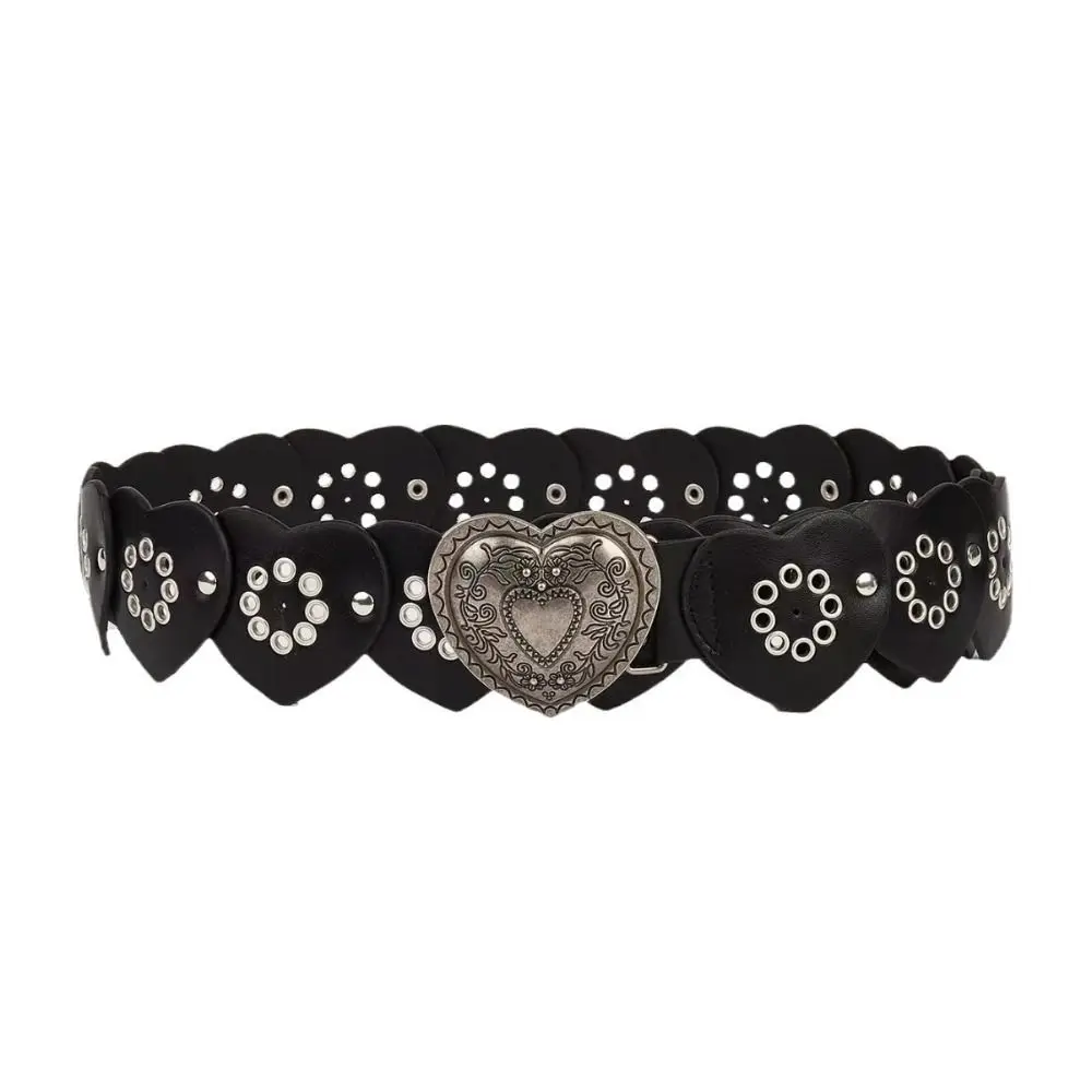 

Trend Love Heart Wide Leather Belt Luxury Design Vintage Waist Strap Versatile Hollowed Belt
