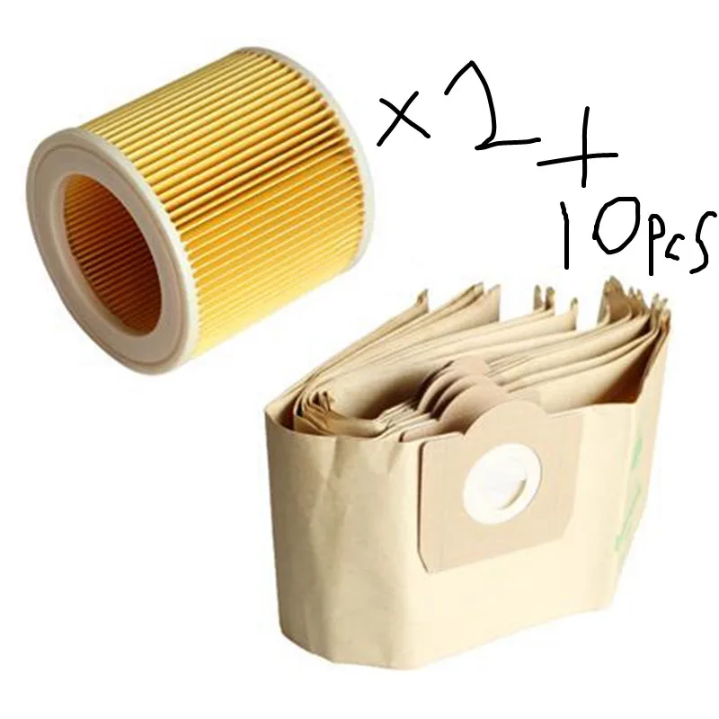 

10X Dust Bag 2X Filter For KARCHER WD3 Premium WD 3,300 M WD 3,200 WD3.500 P 6,959-130 Vacuum Cleaner