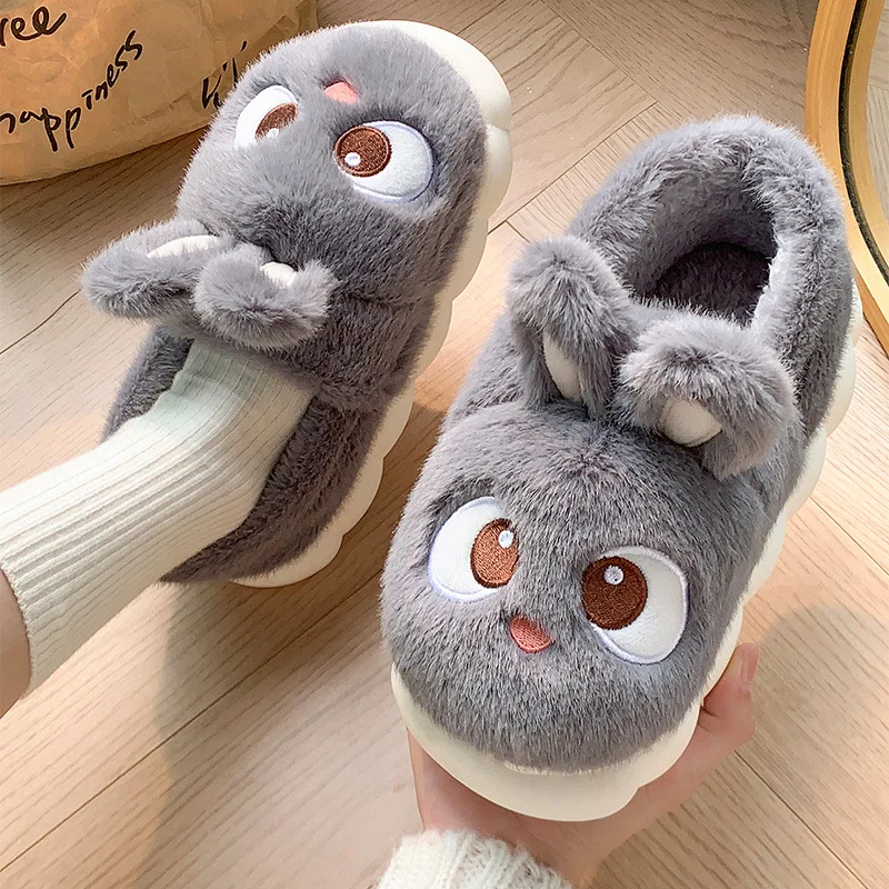 

2025 New Cute Rabbit Women's Cartoon Winter Slippers Comfortable Warm House Shoes Girls Indoor Home Fluffy Slippers