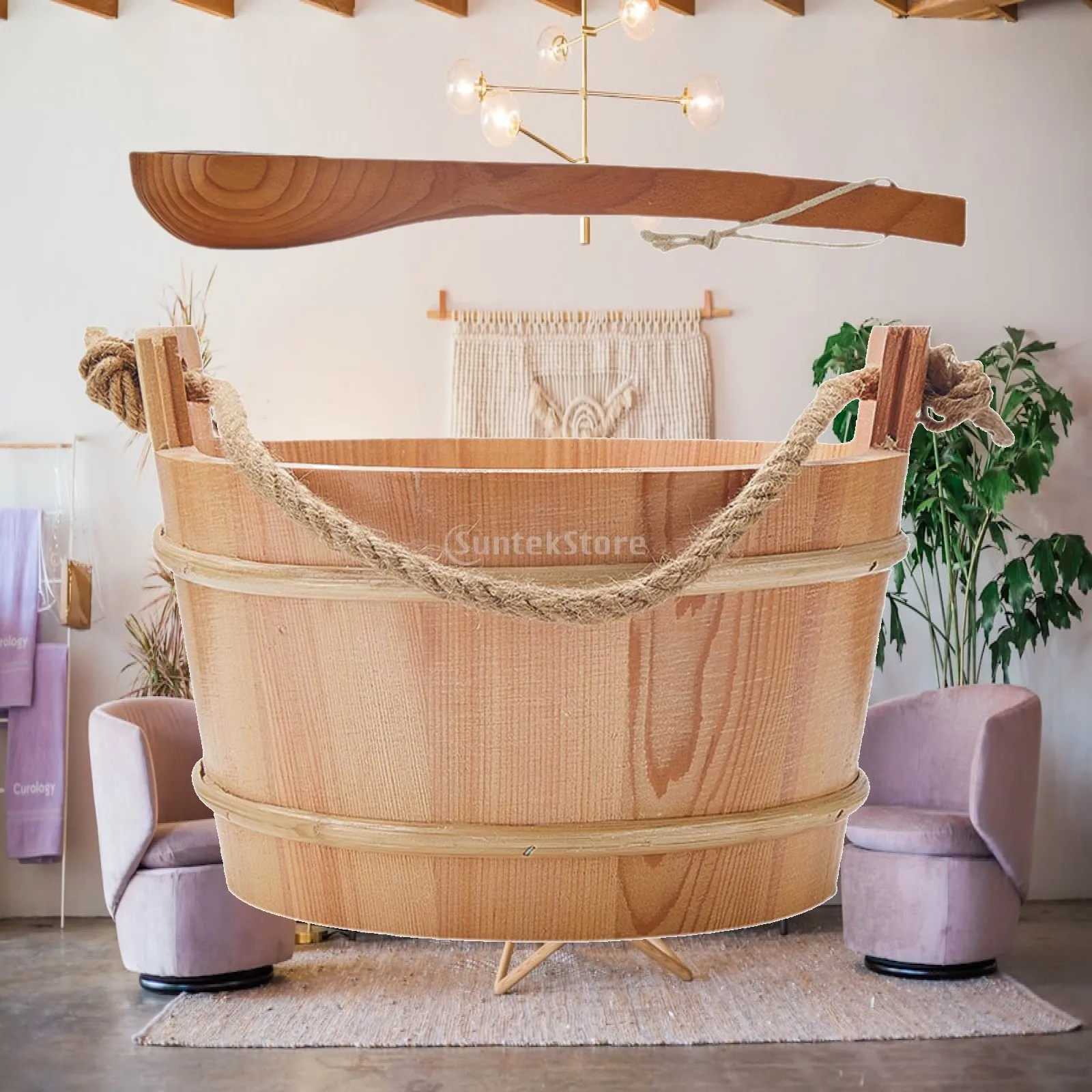 4 Liters Sauna Wooden Bucket with Ladle Large Capacity Professional Water Bucket for Hotels Steam Sauna Home Sauna Heater SPA