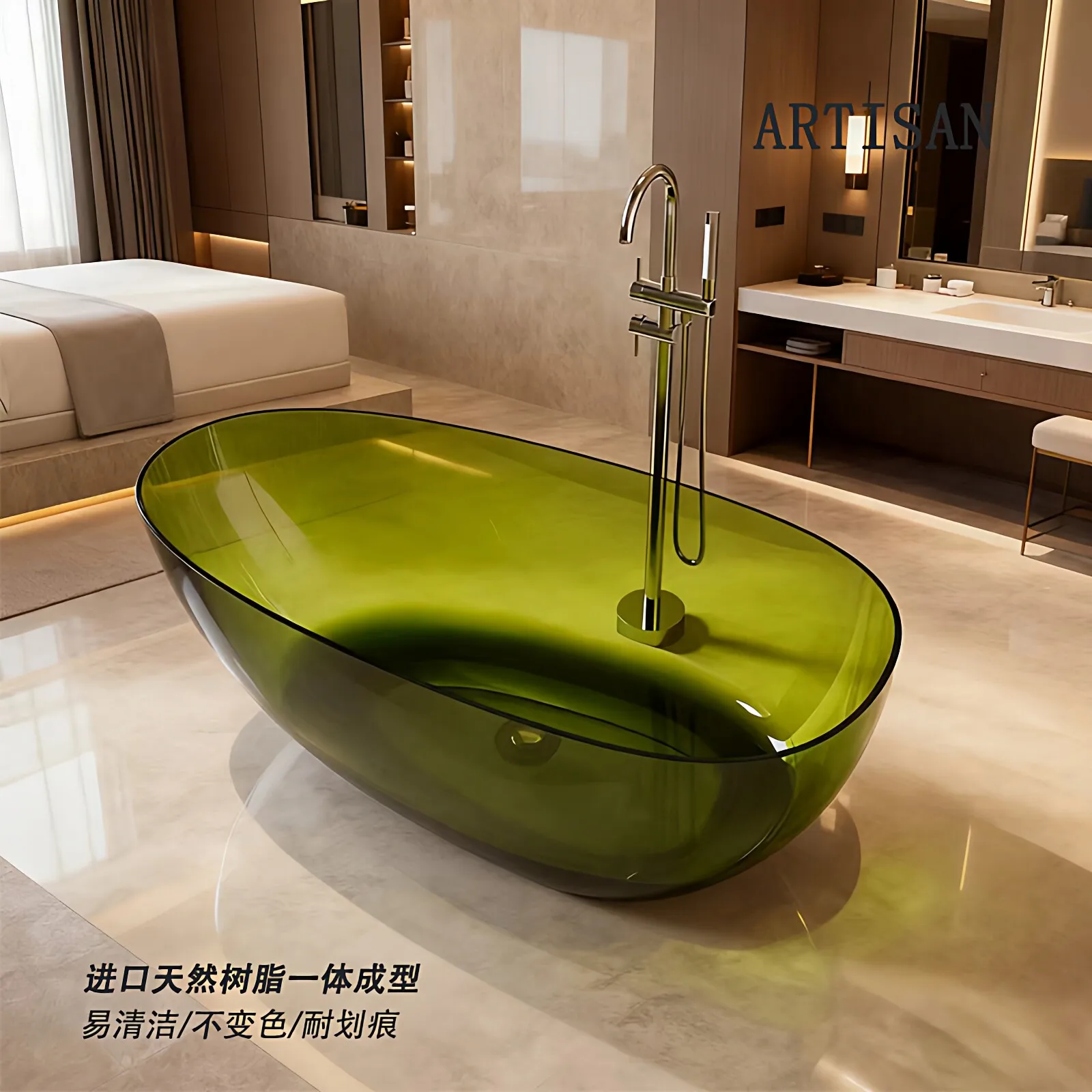 Pure acrylic goose egg-shaped transparent resin adult bathtub household small apartment hotel B & B double independent bathtub