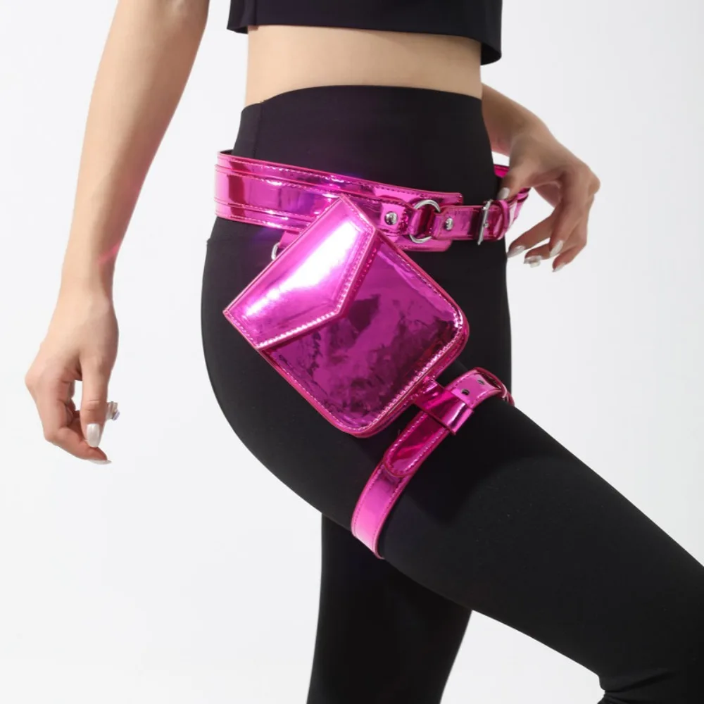 

Creative Punk Metallic Waist Belt Pouch Leg Ring PU Leather Glossy Fanny Pack Goth Coin Purse Thigh Harness Leg Bag Outdoor