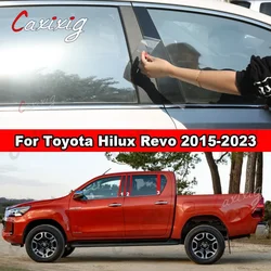 Glossy Black Window Door Column B C Pillar Post Cover Trim For Toyota Hilux Revo 2015-2023 Carbon Fiber Mirror Effect PC Sticker