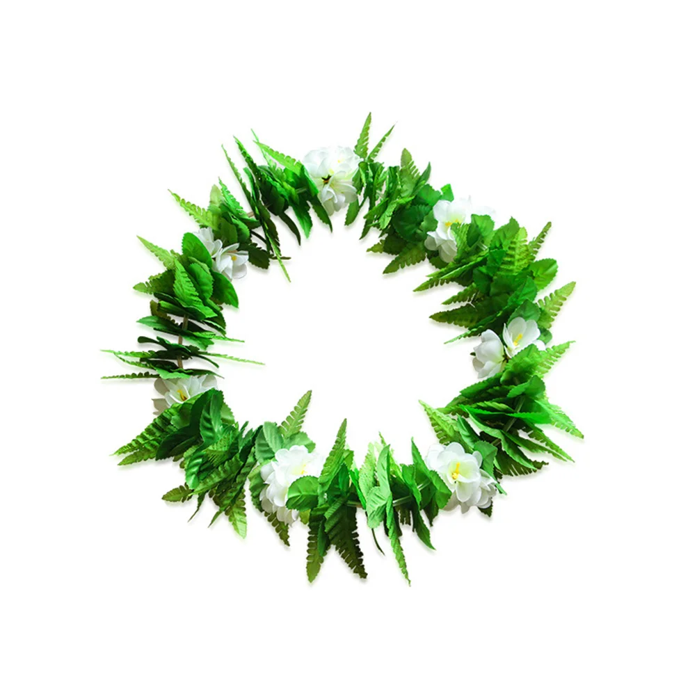

5Pcs Green Leaf Hula Skirt Set Adjustable Waist 30x15in Luau Party Supplies Accessories Necklace Bracelets Headband