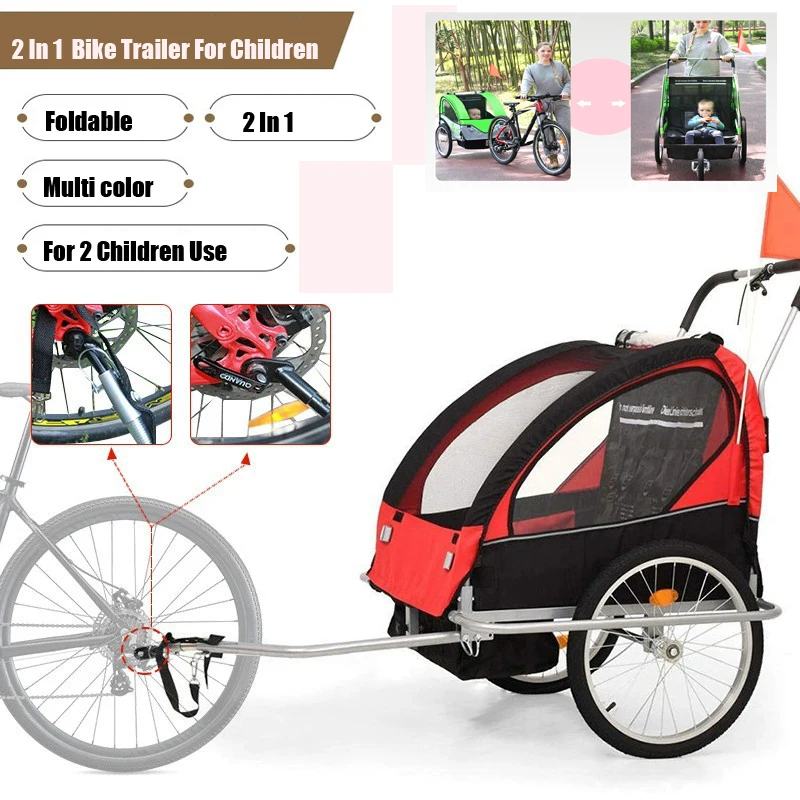 Baby Stroller with 20 Inch Wheels, Fold Bike Trailer Kids Jogger, Bicycle Tandem Carriage