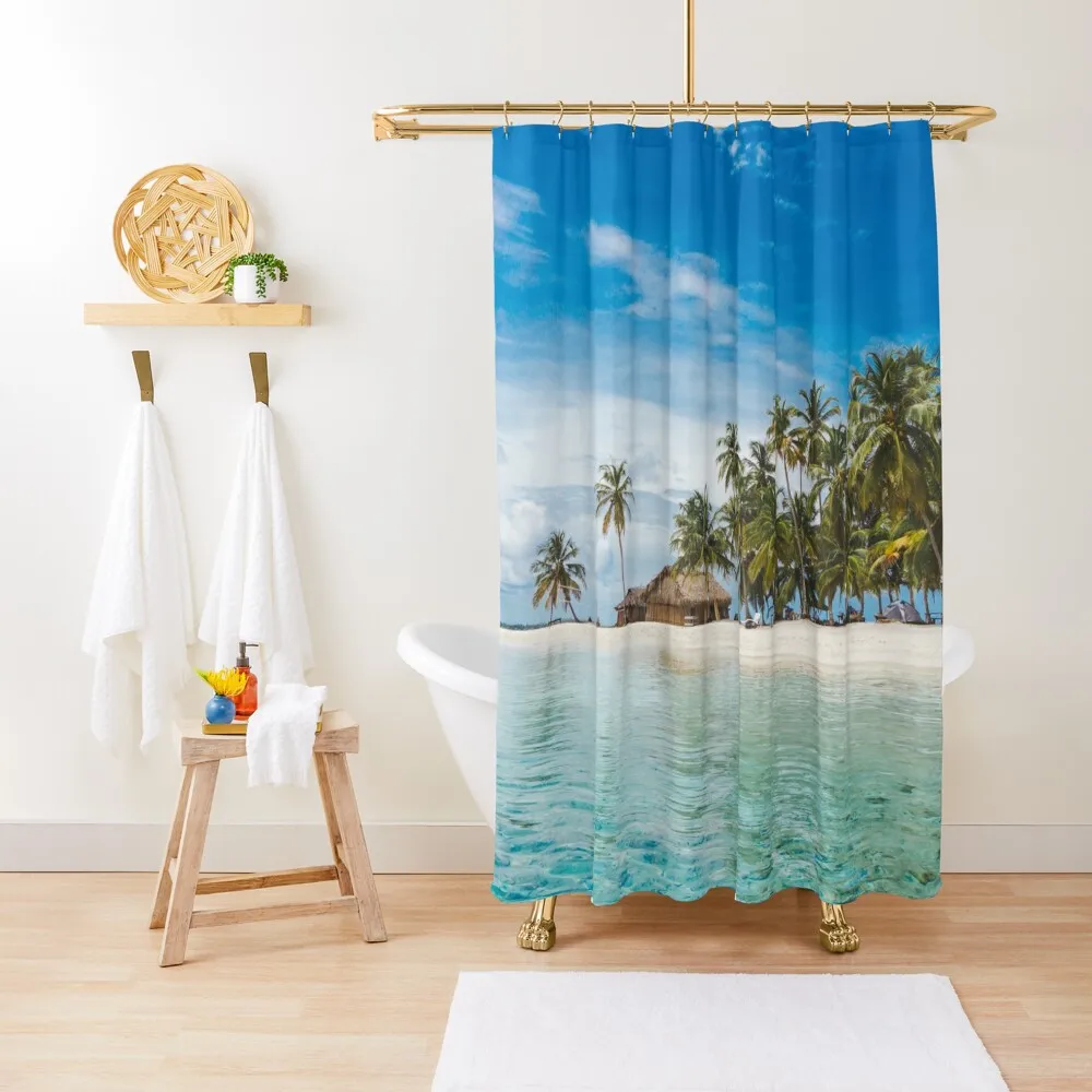 

Huts on the San Blas Islands, Panama Shower Curtain In The Bathroom Waterproof Shower Curtain