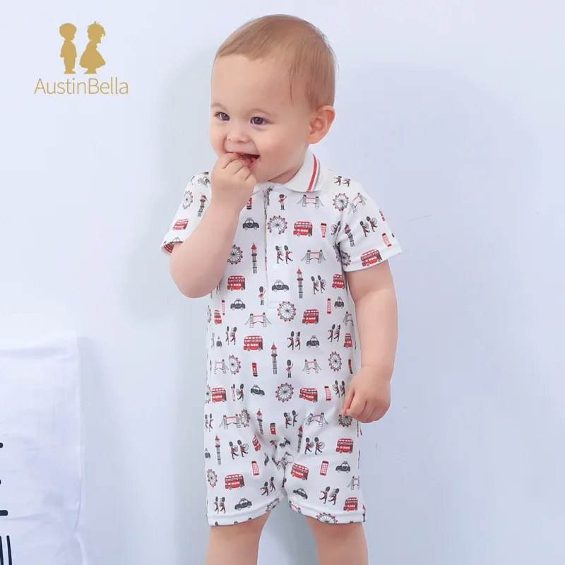 High Quality Summer Baby Clothes Baby Jumpsuit Cotton Print Short Sleeved Lapel Cartoon Newborn Baby Boys Girls Romper 3-24M