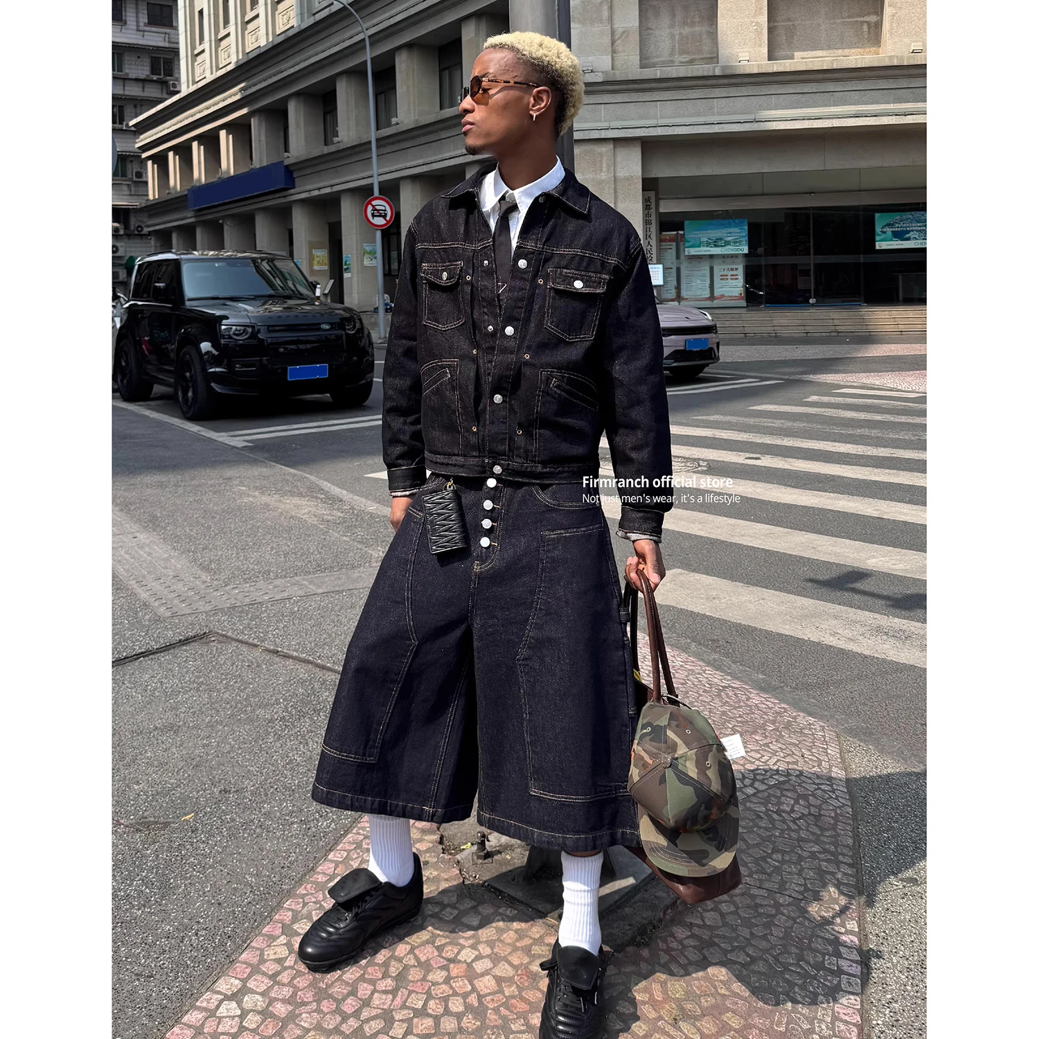 Firmranch New American Streetwear Retro Chic Denim Jacket Worker Jeans Coat For Men Women And Loose Cropped Trousers Jorts