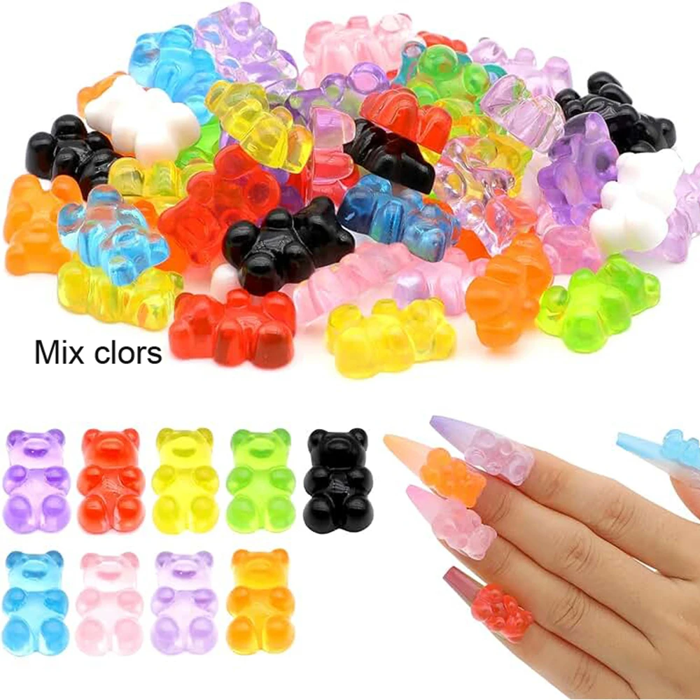 

50Pcs 3D Cartoon Jelly Bear Nail Art Charms Kawaii Resin Gummy Bear Rhinestones DIY Craft Accessories Press On Nail Decorations