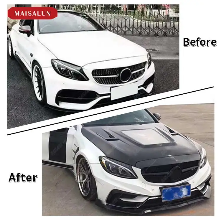 عالية الجودة شفافة محرك هود W205 ألياف الكربون قطع غيار السيارات غطاء محرك السيارة بونيه لمرسيدس بنز C الفئة W205