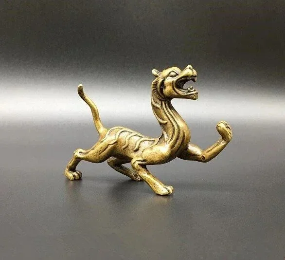 China Brass archaize God beast white tiger small statue