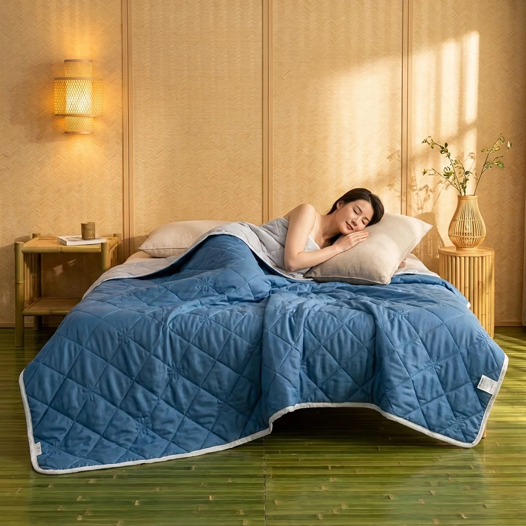 1PC Ultrasonic Printed Thin Cooling Quilt, Solid Color Soft Skin-Friendly Bed Quilt, Machine Washable Four Seasons Blanket for Bedroom Living Room Office