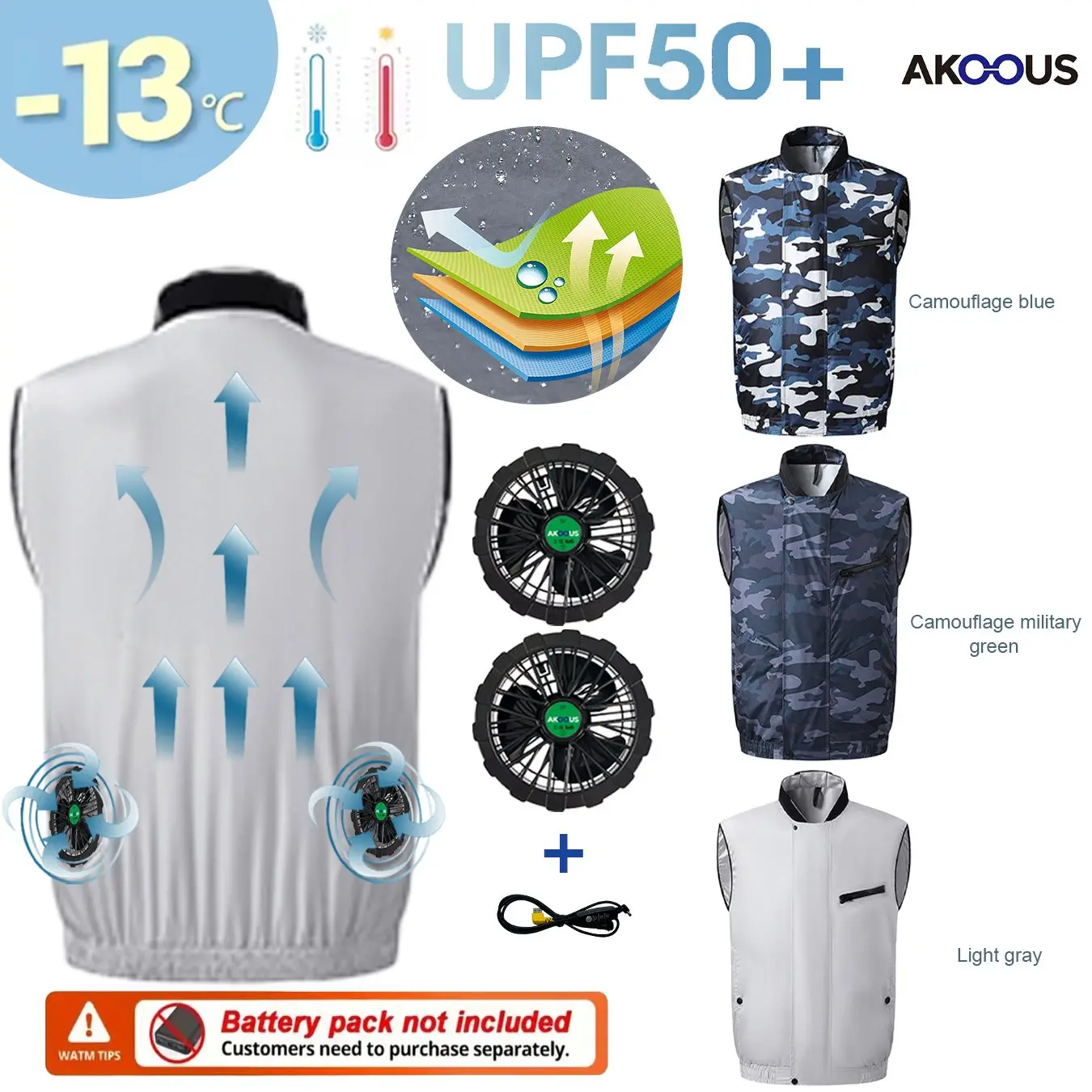 

12V/5V Men USB Cooling Fan Vest Summer Refrigeration Air Conditioned Sleeveless Vest For Fishing Camping Work