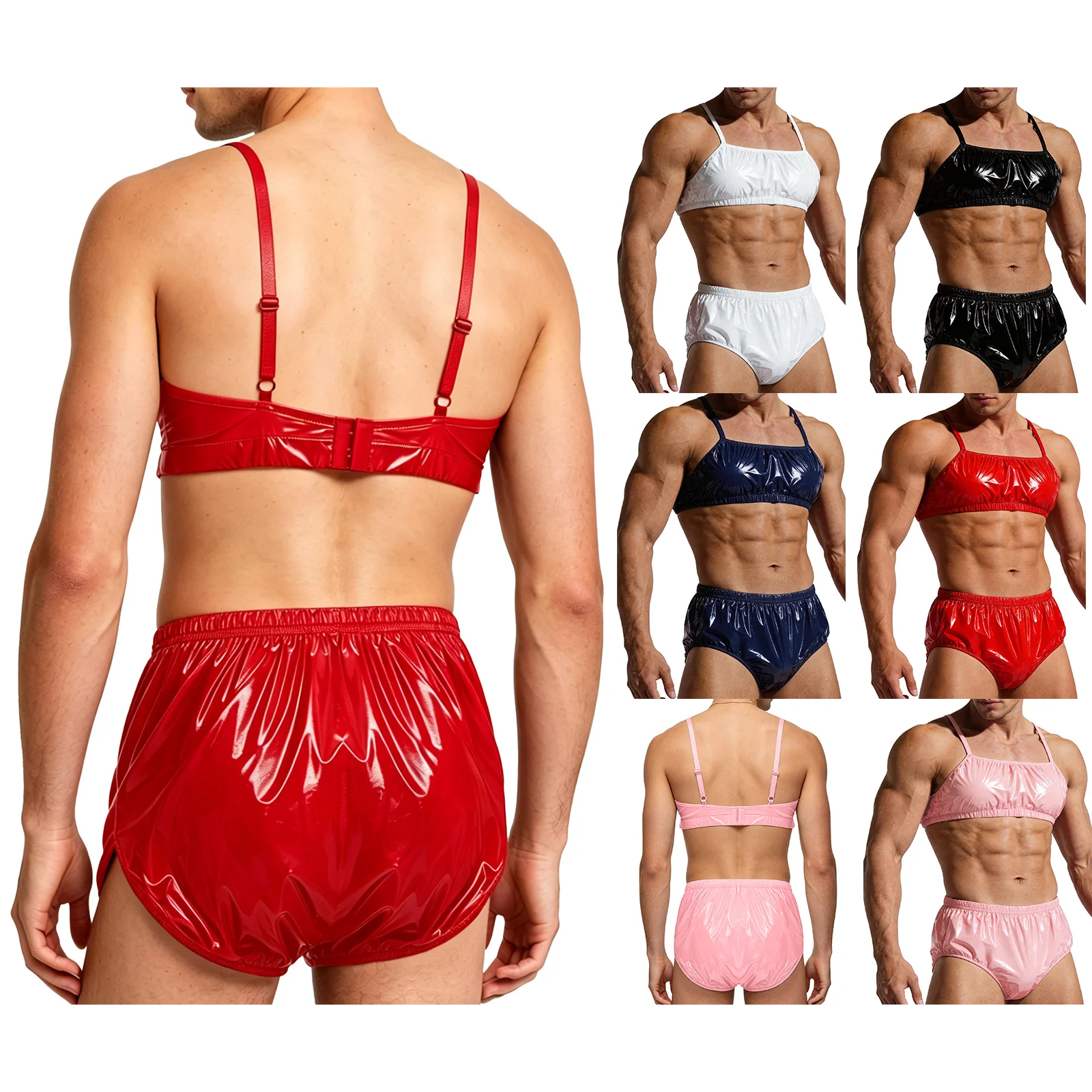 Herren-Badeanzug, zweiteilige Badebekleidung, wasserdichter Badeanzug, verstellbare Träger, Singlets, Crop-Top und Badehose mit elastischem Band – Detail 2